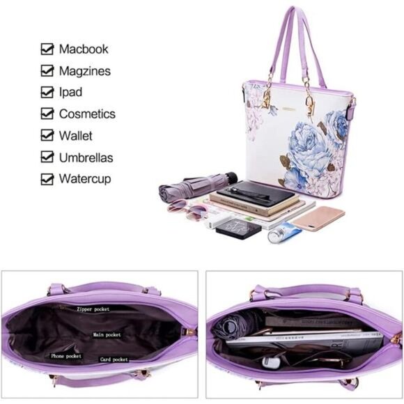 Designer Satchel Tote Handbag for Women - Shoulder Bag with Top Handle - Picture 5 of 6